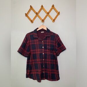 Women’s Faherty Arlington Red/Blue Plaid Button Down Cotton PJ Polo Top SZ M